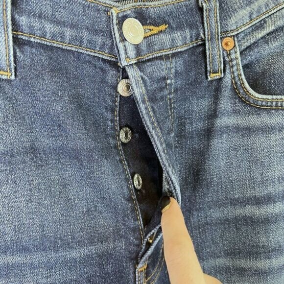 Re Done Originals High Rise Ankle Crop Button Fly Jeans in Midnight Blue - Picture 5 of 7